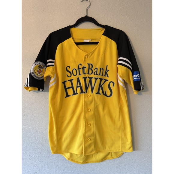 Retro NPB Japan Fukuoka Softbank Hawks Baseball Jersey Yellow 2006 Size Large